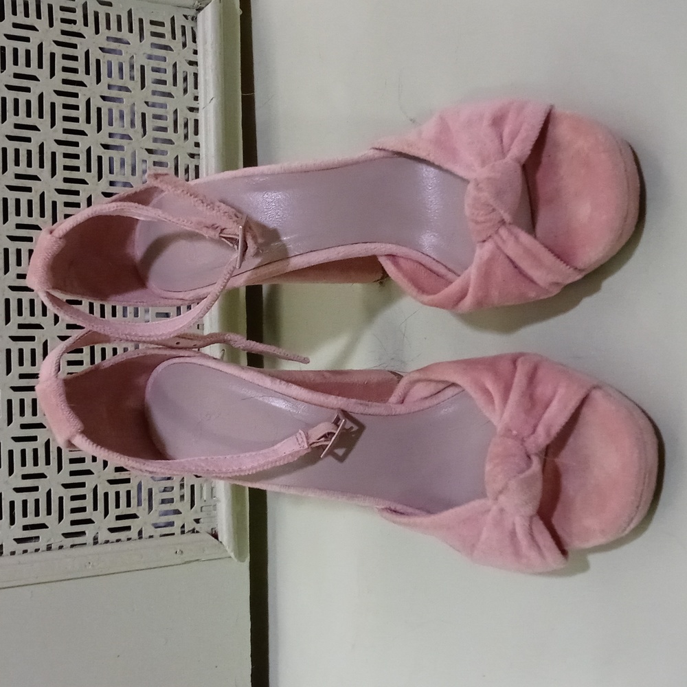 Women's Joie blush pink stack heel knot toe ankle wrap size 38